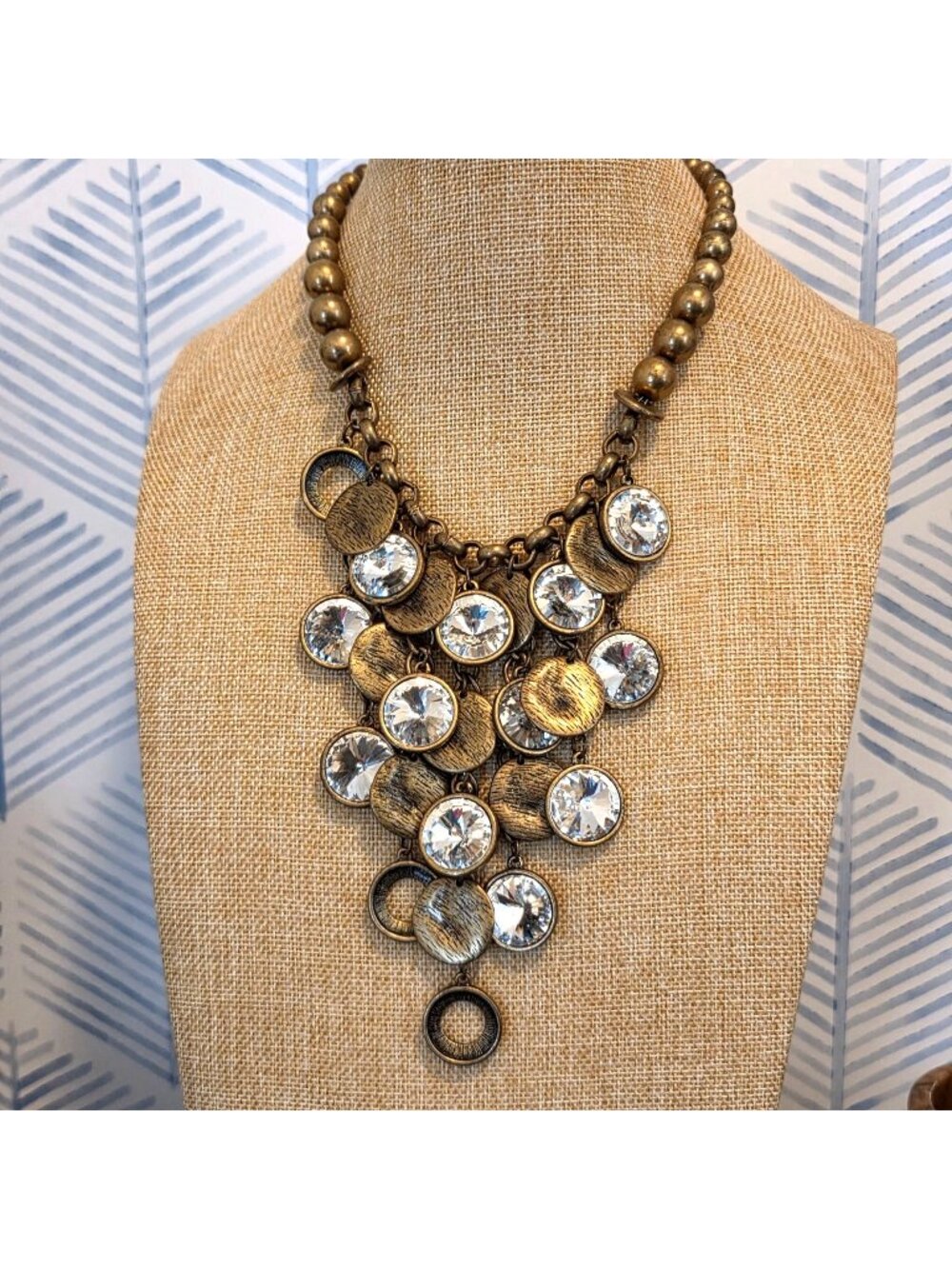 Chico's Logan Crystal Gold Tone Bib Statement Necklace